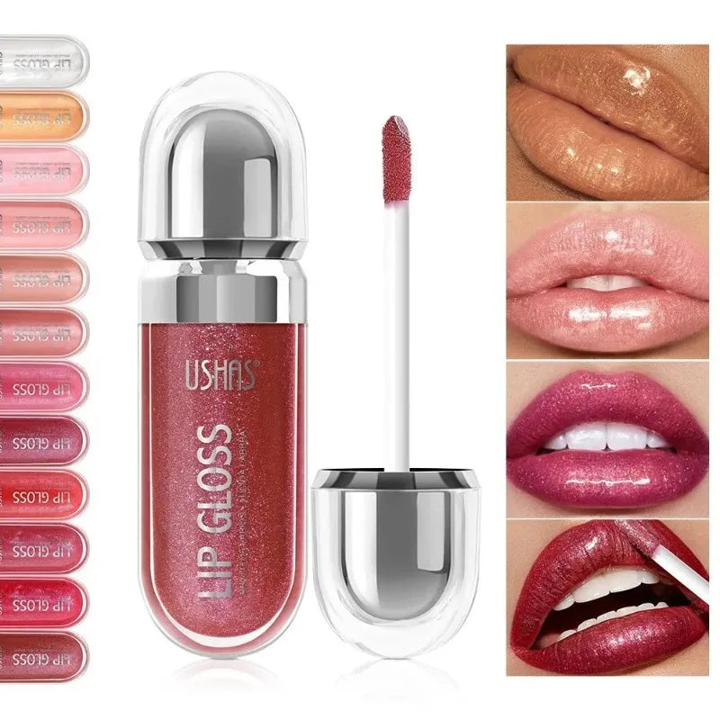 USHAS 12 Color Pearlescent Transparent Moisturizing Flash Liquid Lipstick Waterproof Sweatproof Non Stick Cup Lip Cosmetics Girl