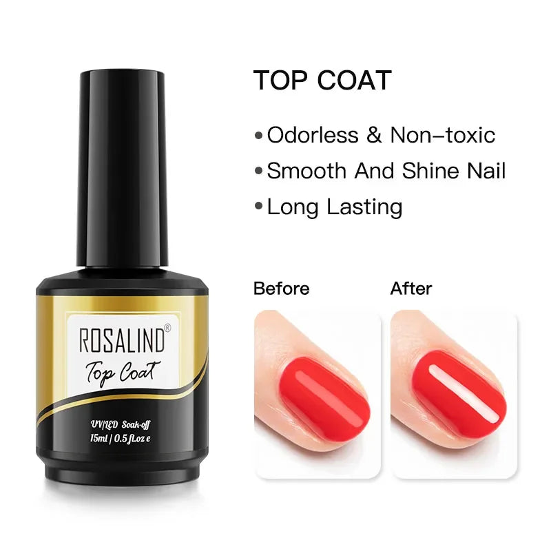 ROSALIND Glossy Matte Top Coat Nail Gel Polish Rhinestone Top Coat Glue Gel Varnishes Semi Permanent UV/LED Cure