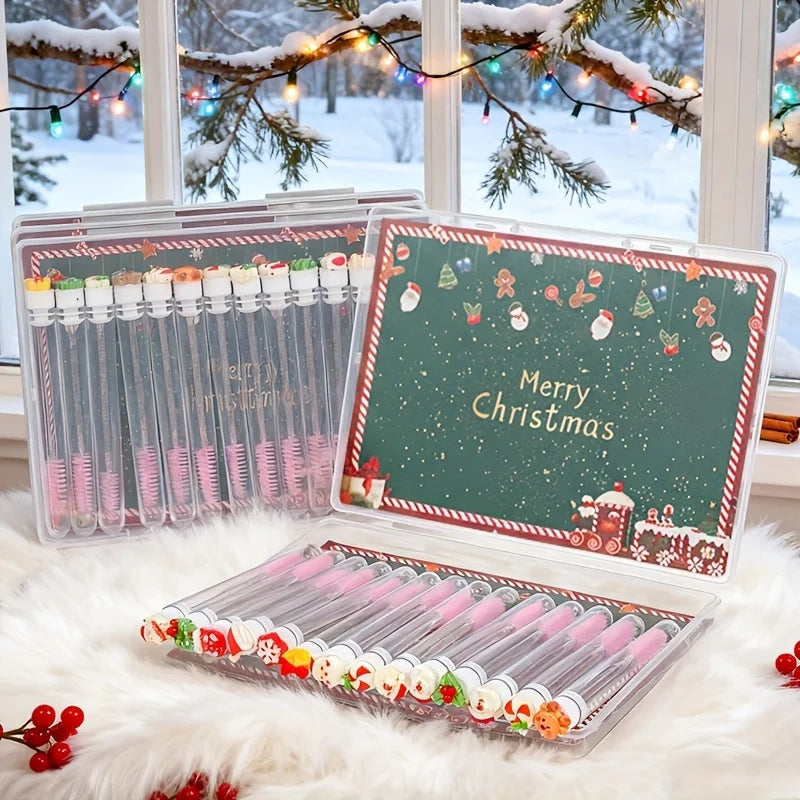 Christmas Crystal Lengthening Mascara 14Pcs/Box, Eyelash Extension Brush Tube Gift Set for Women