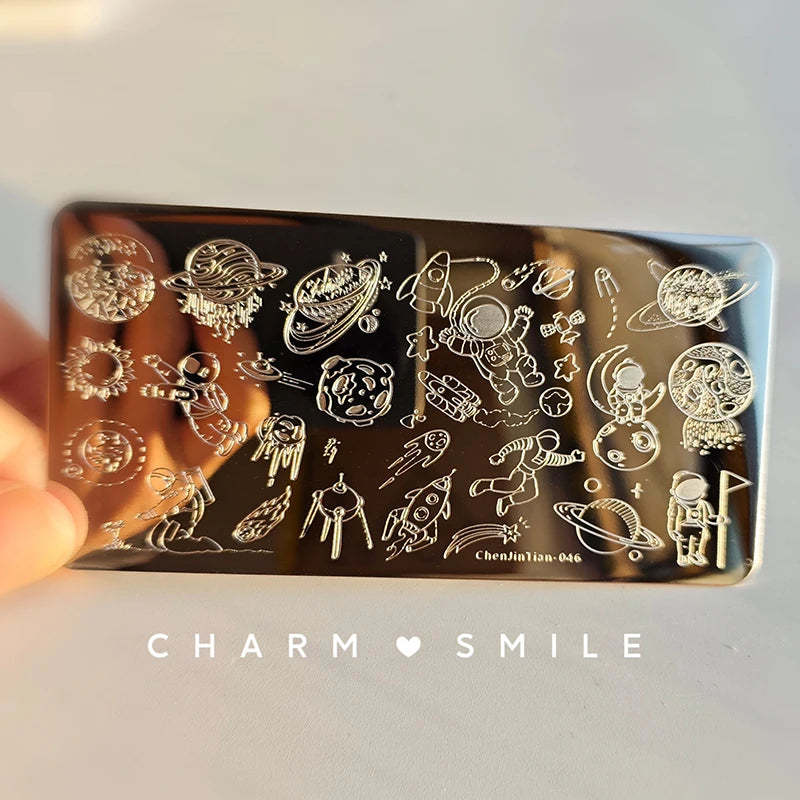 Cartoon Characters Stamping Plates French Line Geometry Flowers Leaves Animals Image Stainless Steel Nail Art Template Stencil
