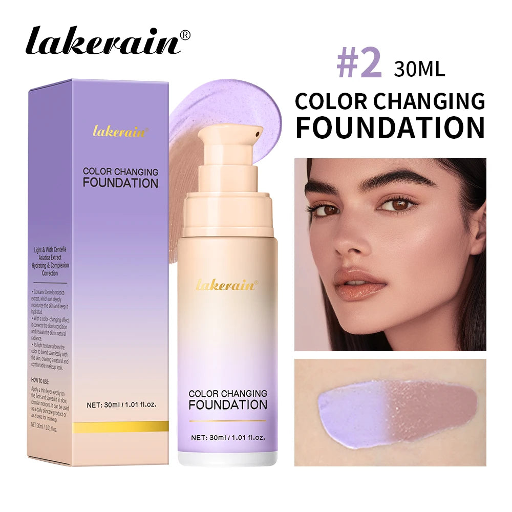 Lakerain Magic Color Changing Foundation Liquid Long Lasting Hydrating lightweight Base Makeup High Coverage Effective Concealer