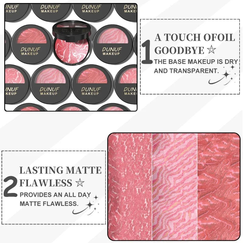 3 Color Natural Blush Bake Powder Palette Matte Blush Lightweight Breathable Makeup Contouring Cheek Redness Correcting Powder