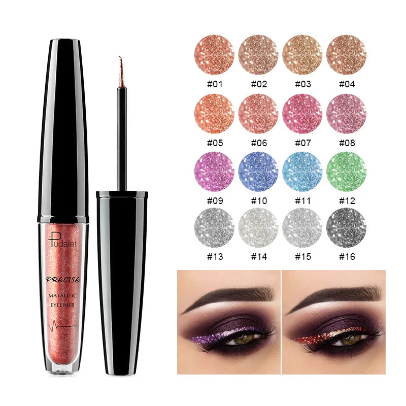New Liquid 16 Colors Shimmer Eyeliner Gel Waterproof Long Lasting Glitter Eye Liner Makeup Gold Blue Silver Eyeliners Cosmetics