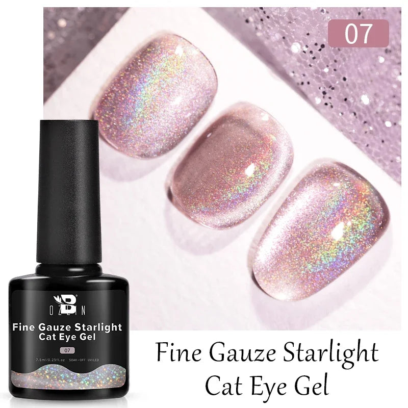 AWStorG 7.5ML Golden Gradient Cat Eye Magnetic Gel Sparkling Glitter Nail Polish Semi Permanent UV Nail Art No Need Base Color