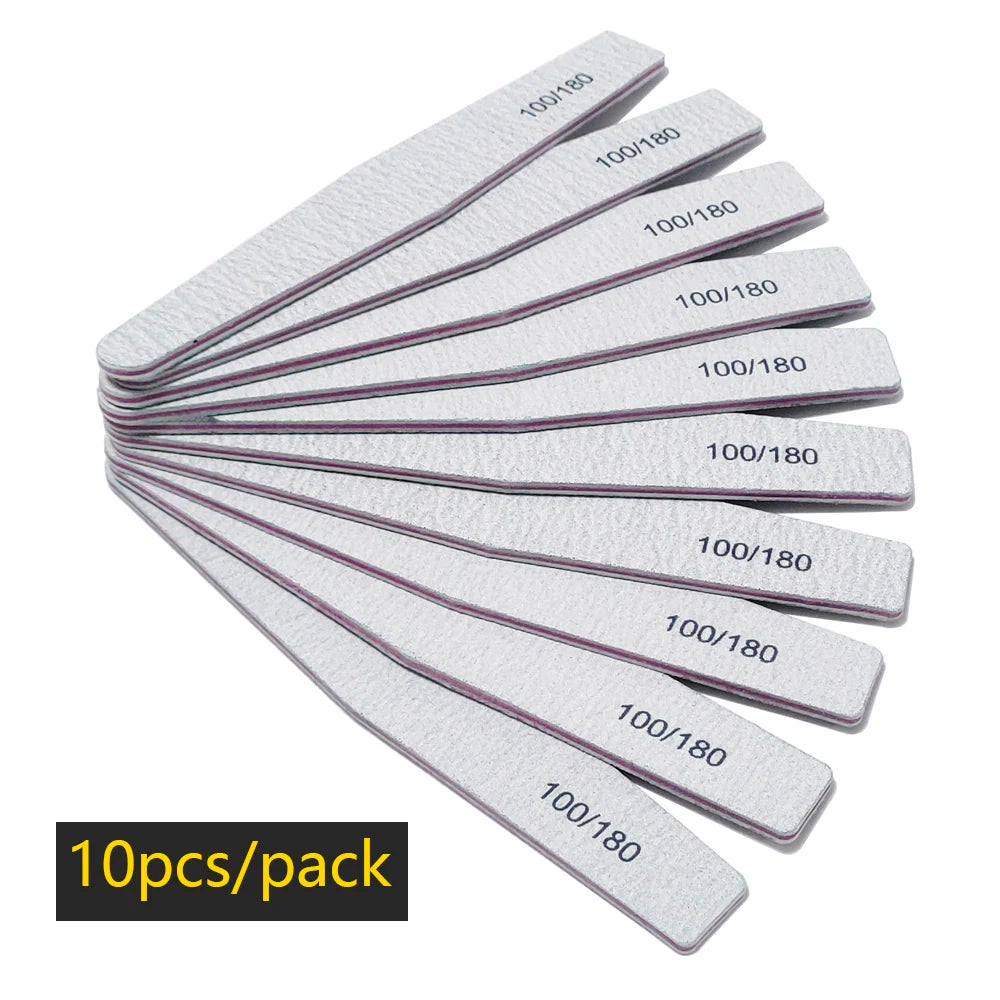 Nail File Buffer 100/180 Grit Half Moon Nail Files Double Side Sandpaper Nail Sanding Grinding Gel Nail Polish Manicure Tool