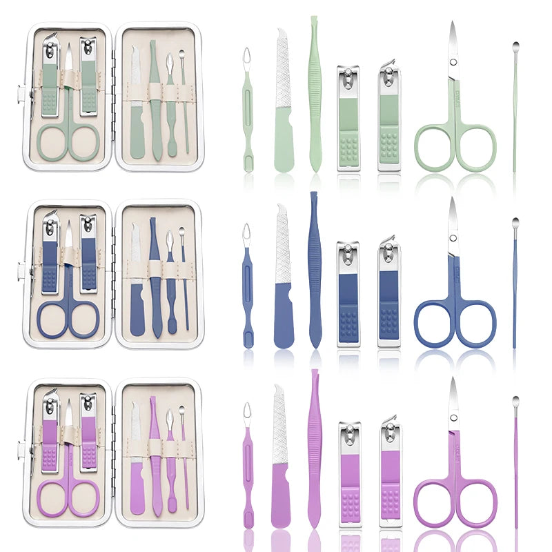7pcs Manicure Set Pedicure Sets Nail Clippers Tools Stainless Steel Professional Nail Scissors Cutter Travel Case Kit 7in1