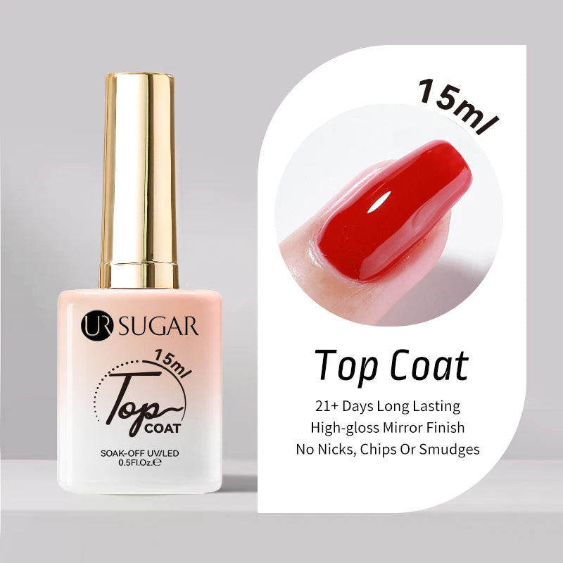 UR SUGAR 15ml No Wipe Top Base Gel Nail Gel Polish Matte Top Coat Enhancer Varnish Semi Permanent Soak Off UV LED Nail Art