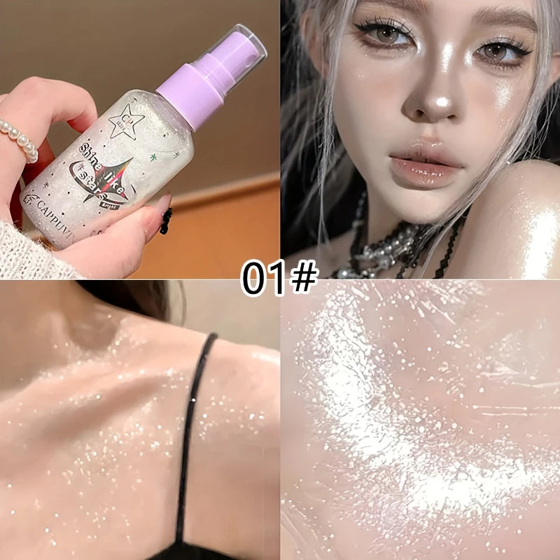 Long-Lasting Glitter Spray - Shimmering Body Spray,Brighten Your Skin Cosmetic,Highlighter Lotion Makeup For Body,Face,Hair,Neck