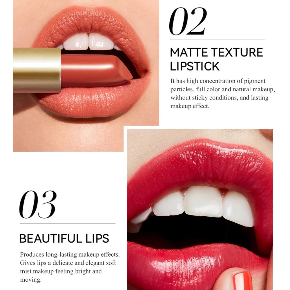 6 Colors Gold Bar Tube Lipstick Matte Texture Pearlescent Glitter Velvet Lipstick Valentine's Day Gift 1PCS