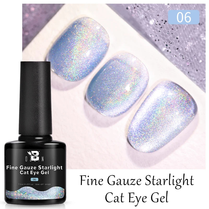AWStorG 7.5ML Golden Gradient Cat Eye Magnetic Gel Sparkling Glitter Nail Polish Semi Permanent UV Nail Art No Need Base Color