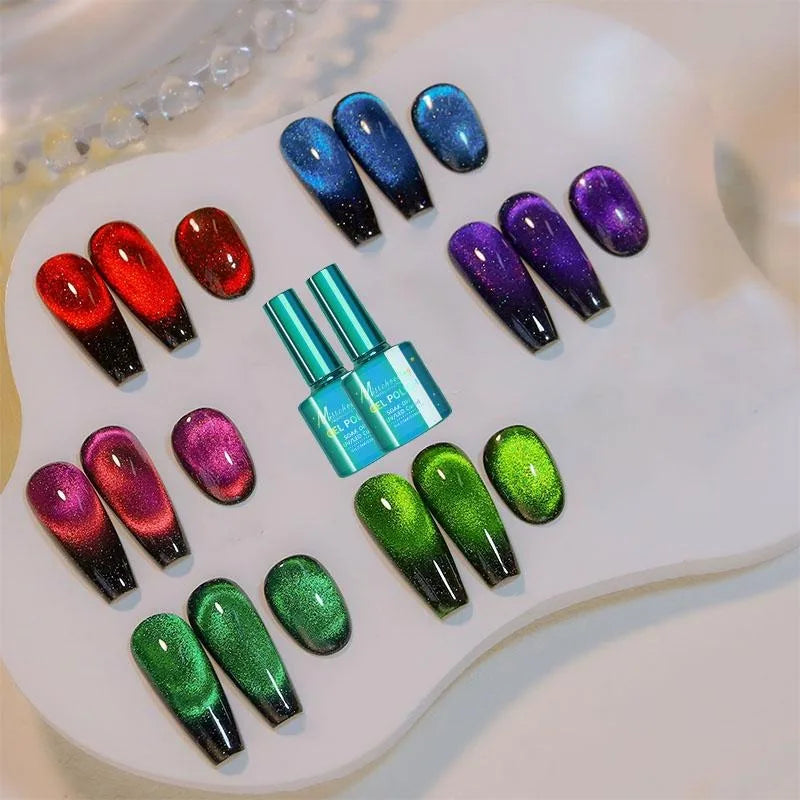 Cat Eye Gel Nail Polish 6 Colors Holographic Glitter Gel Polish Set With Magnet Translucent Gel Nail Polish Home Manicure Salon