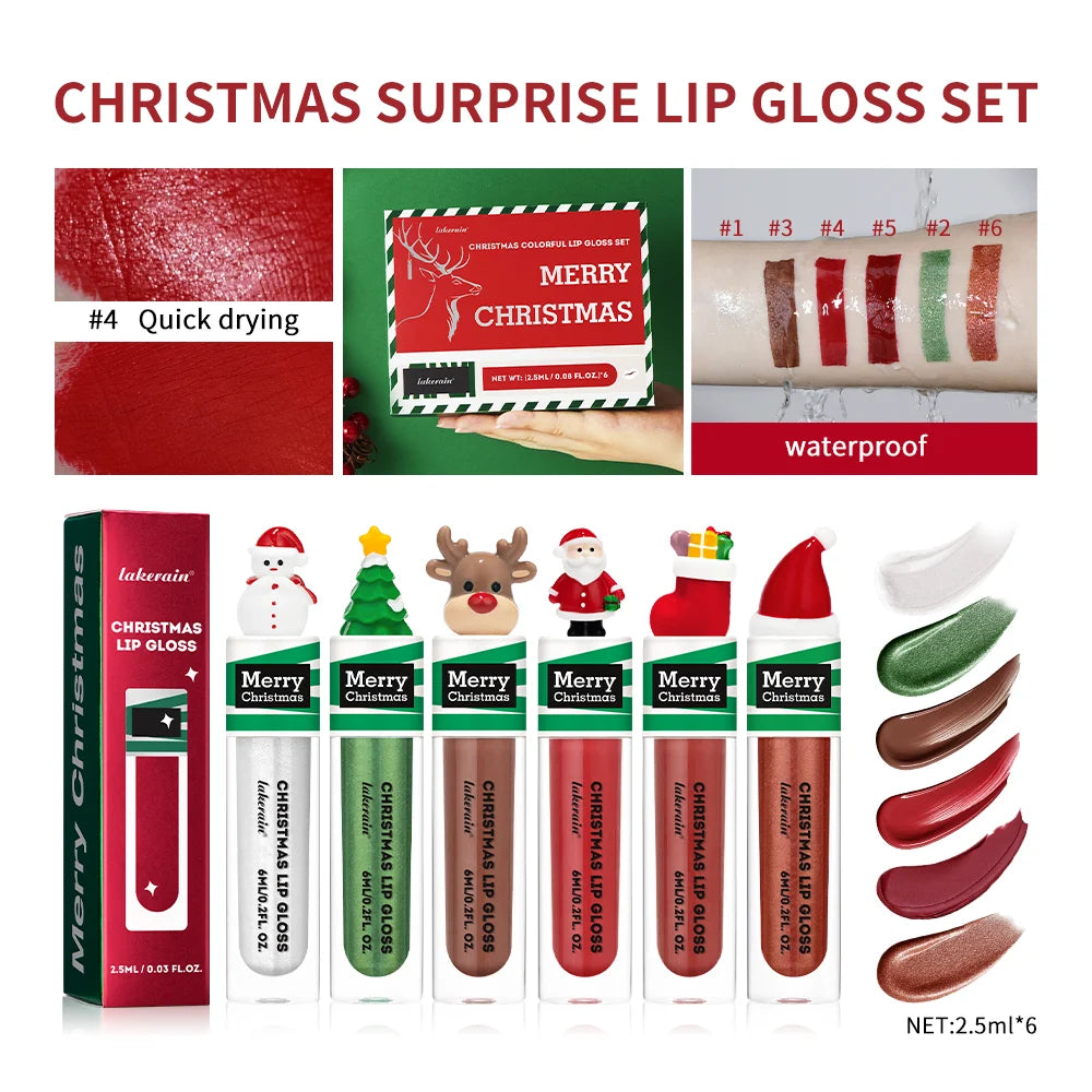 Christmas Colorful Lip Gloss Set Lip Stain Lipstick Woman Make Up Long Lasting Lipsticks Shiny Lip Gloss Pack Set Cosmetics Make