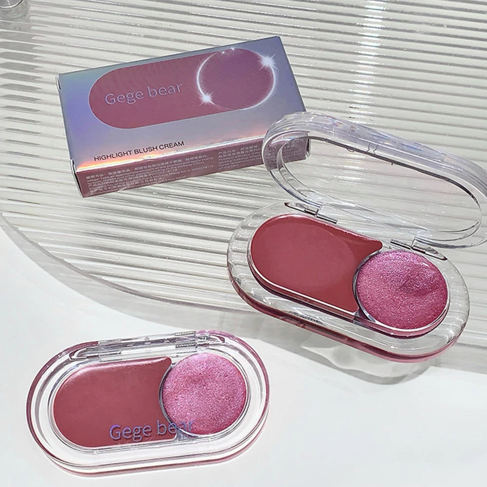 Gege Bear Two Color highting Blush Cream Dual-use Brighten Lip Cream Blush Natural Cheek Tint Waterproof Contouring Makeup