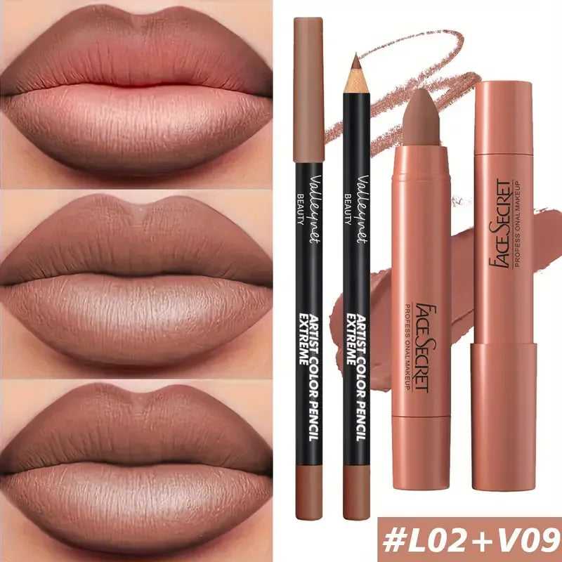 2pcs/Set Matte Velvet Lipstick - Long-lasting waterproof high-saturation non-sticky formula, deep berry tones, pink pink tones