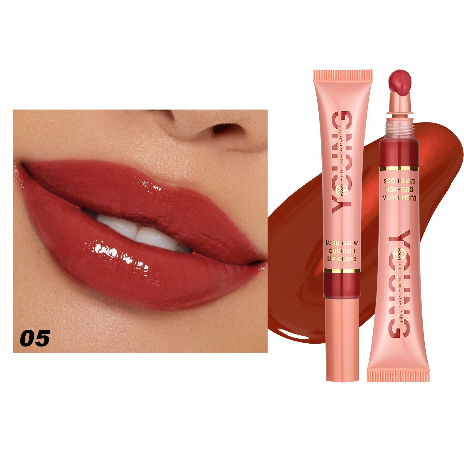 YOUNG VISION 6 color Liquid Water Brightening Lip Color Plush Brush Head Squeezing Lip Color Moisturizing Lip Glaze