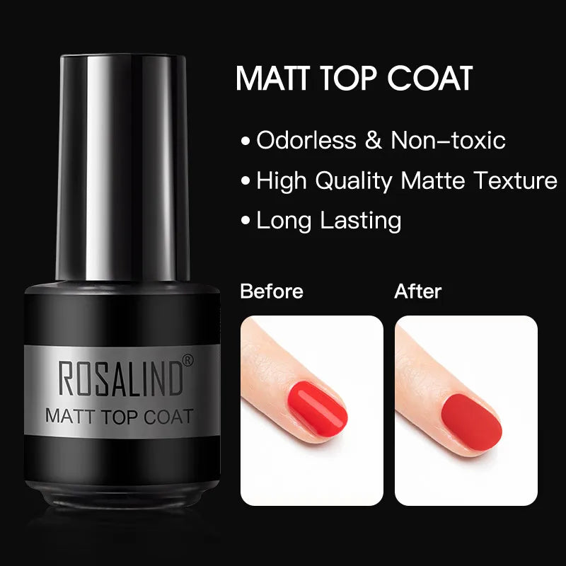 ROSALIND Gel Nail Polish Matte Base Top Coat For Soak Off Gel Polish UV LED Gel Semi Permanent Varnishes Design Nail Art