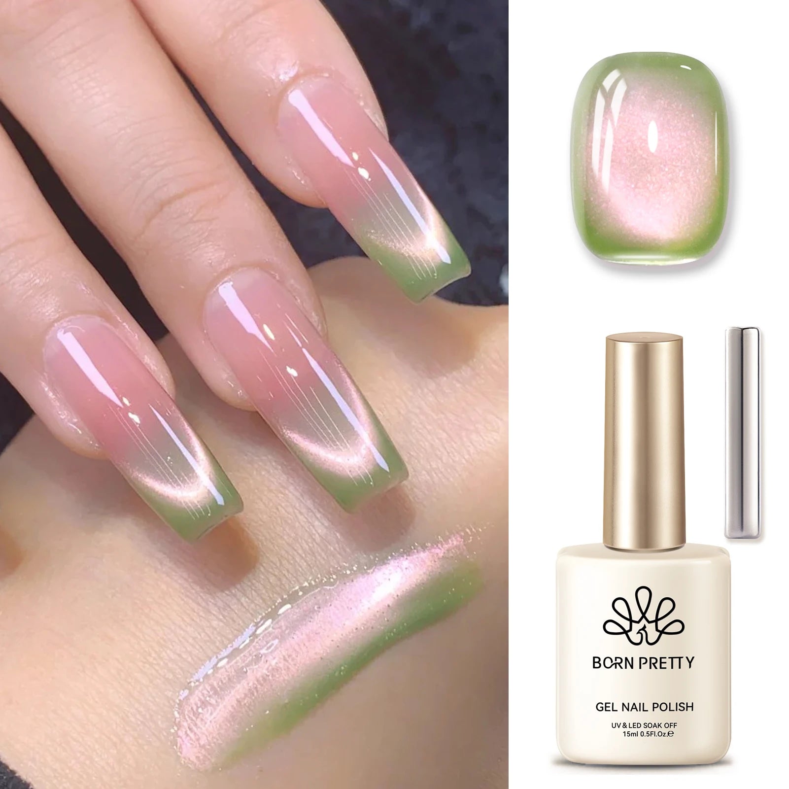 BORN PRETTY 10ml/15ml Guava Green Cat Magnetic Gel Shine Glitter Semi Permanent Soak Off UV Varnish Nail Supplies