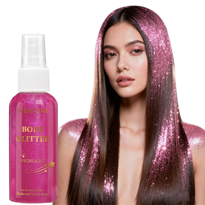 80ml Glitter Spray - Shimmer Glitter Spray Cosmetics,Instant Shine & Highlighting for Hair,Face,Body,Body Hair Spray Makeup