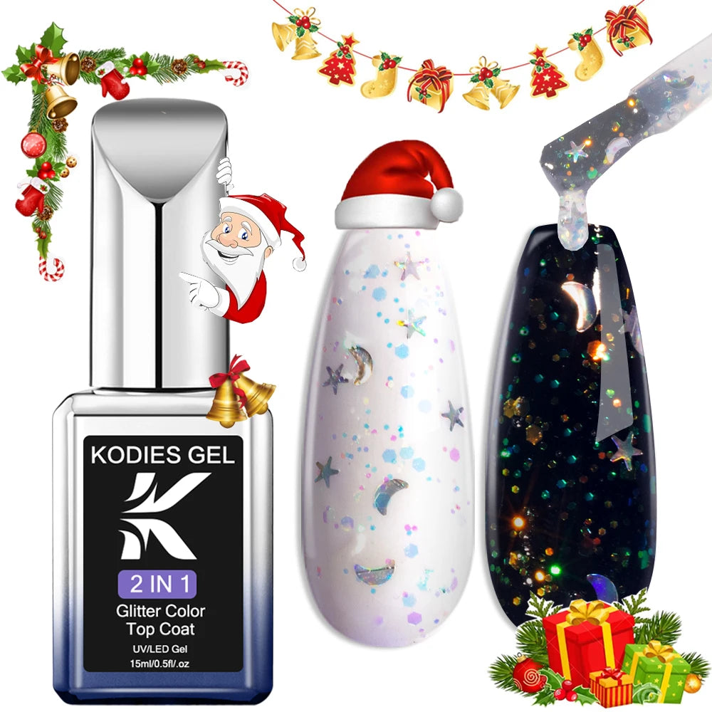 KODIES GEL Diamond Top Coat for Nail Varnish 15ML Super Shine UV Gel Nail Polish Soak Off Semi Permanent Glitter Topcoat No Wipe