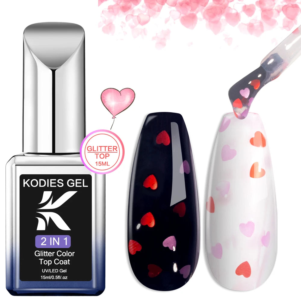 KODIES GEL Diamond Top Coat for Nail Varnish 15ML Super Shine UV Gel Nail Polish Soak Off Semi Permanent Glitter Topcoat No Wipe