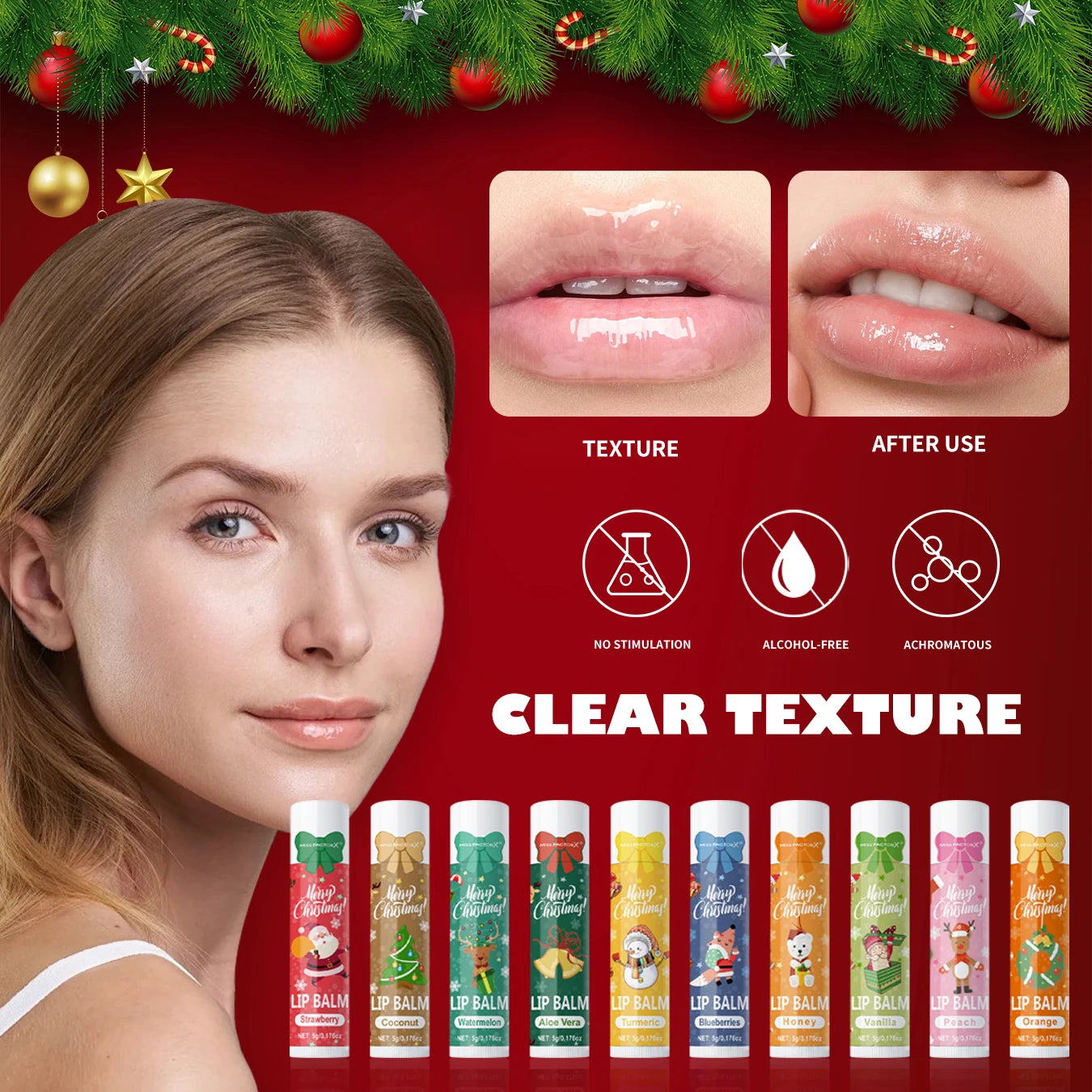 90 pieces/box 10 scented lipstick set Christmas set Moisturizing lips deep moisturizing Christmas gift