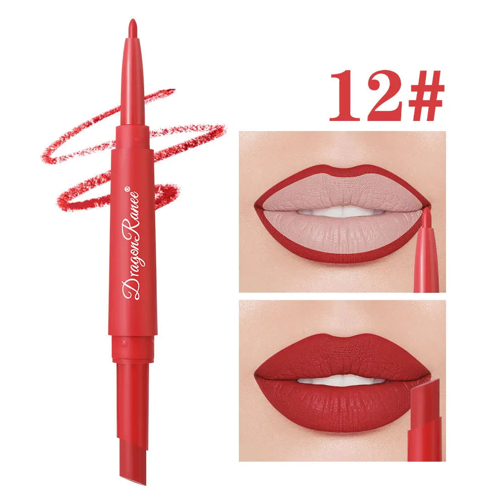 Double Head Matte Lip Liner Pencil 2 in 1 Long Lasting Waterproof Nude Red Lipstick Brighten Outline Makeup Stick