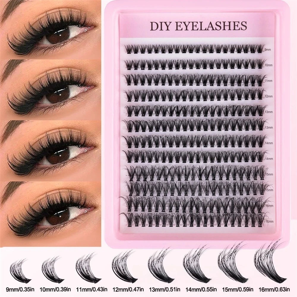 Cluster Lashes, 240pcs 40D 9-16mm Mixed Lengths, Ultra-Natural Look Thin Ultra-Soft Ultra-Light, Reusable for Beginners