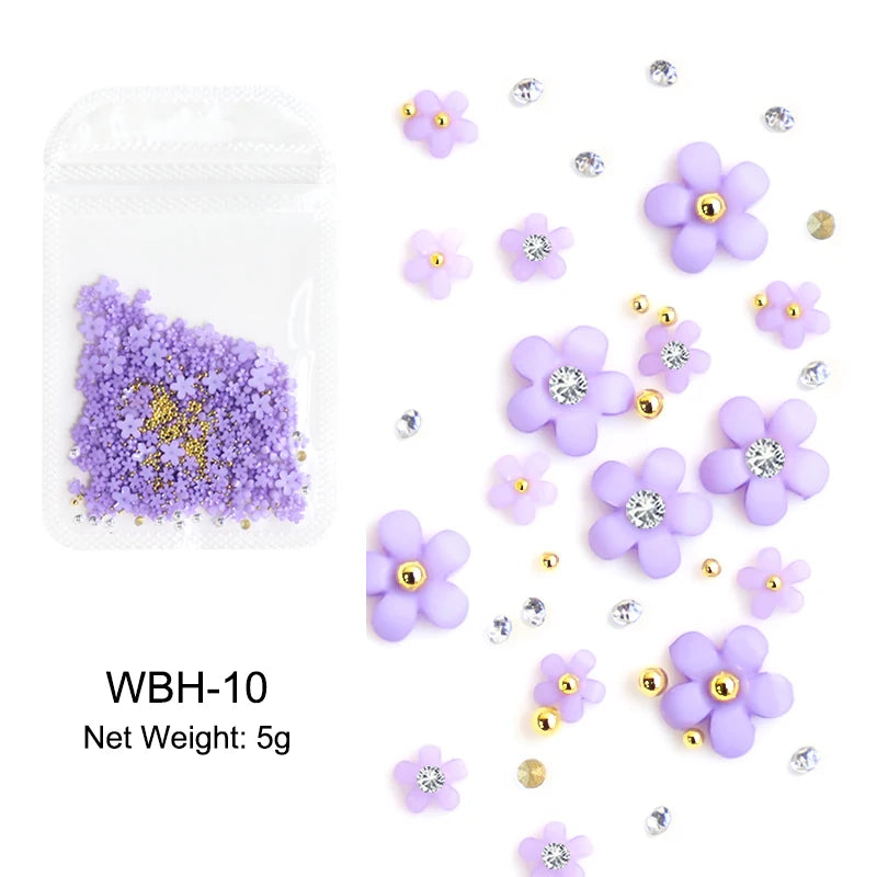 White Acrylic Flower Nail Art Decorations Mixed Size Rhinestones Red Blue Gem Manicure Tools Accessories DIY Nails Design 5g
