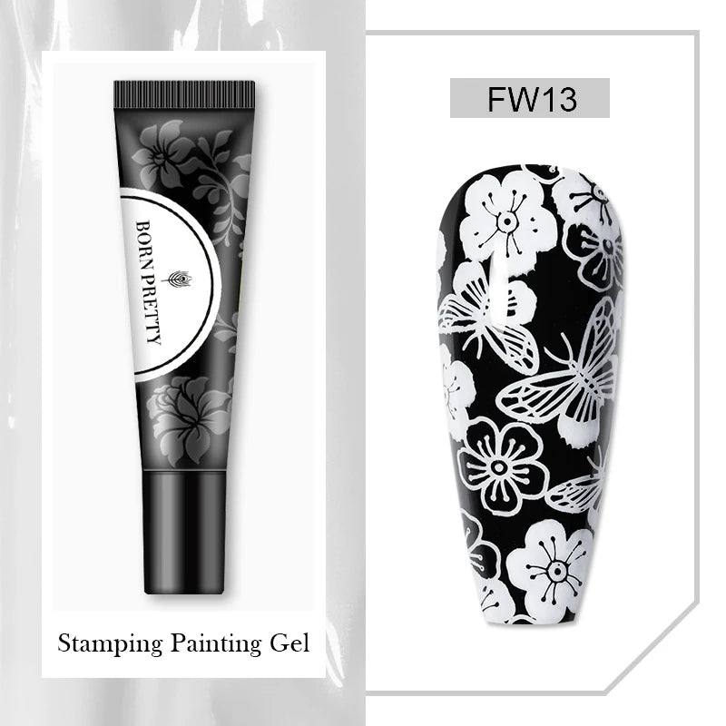 BORN PRETTY 1 Bottle 8ml Stamping Gel Polish Black White Gold Silver Nail Stamping Gel Printing Polish Soak Off Gel Varnish