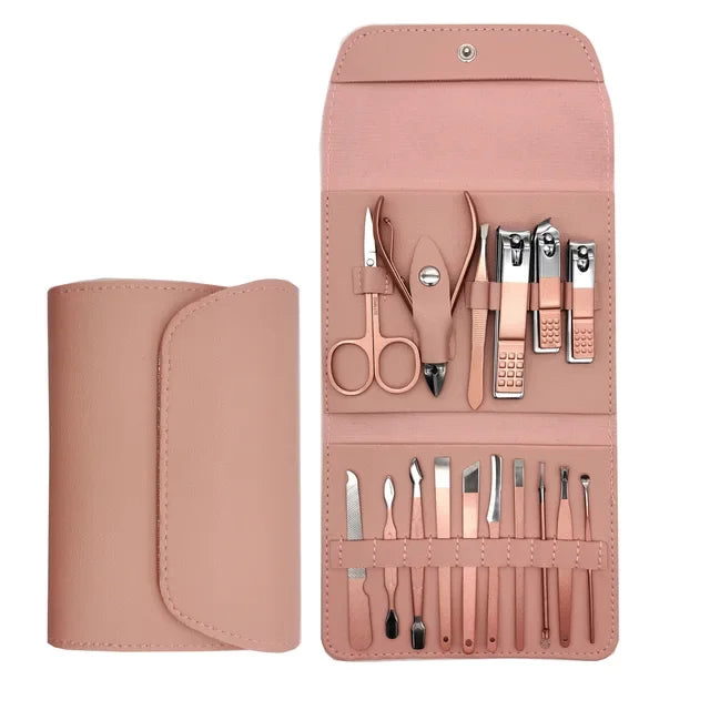 7/12/16pcs Manicure Cutters Nail Clipper Set bag Household rose gold Ear Spoon Nail Clippers Pedicure Nail Scissors Tool sharpe