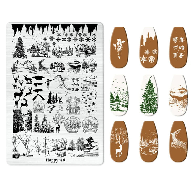 Maple Leaf Nail Stamping Plates Autumn Winter Leaves Design Polish Stencil Nail Printing Stamp Image Manicure Mold Stencil Tool