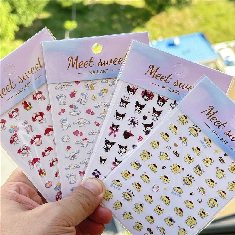 4PCS/1PC Set 3D Kawaii Sanrioed Nail Stickers,Hello Kitty Kuromi Melody Cartoon Nail Decals Decoration Supplies,Press on Nails