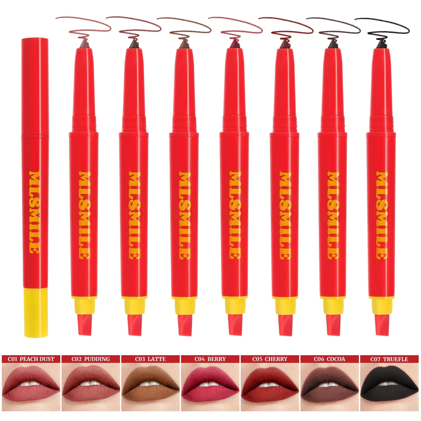 Long Lasting Lip Liner Pen Automatic 2 In 1 Double Head Silicone Brush Waterproof Smudge Proof Silky Lipstick Makeup