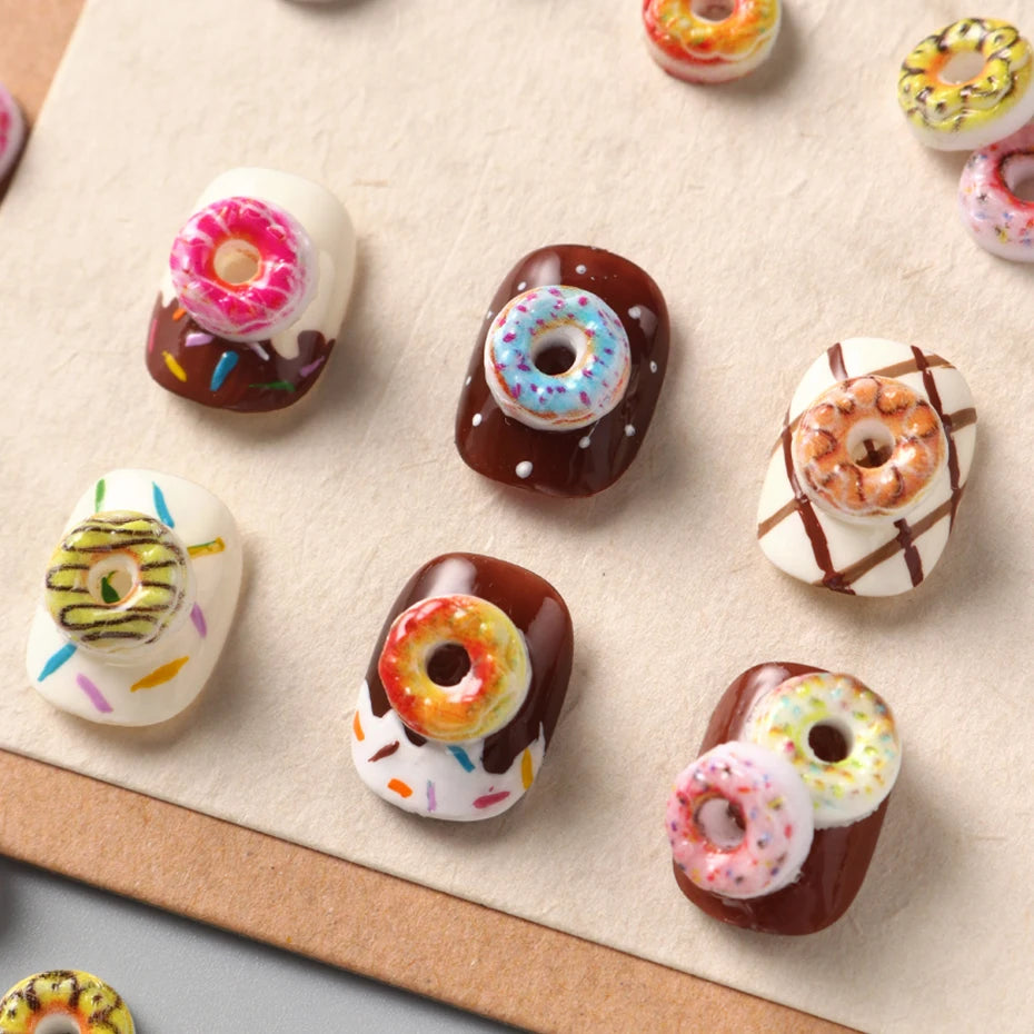 50/100pcs Donut Nail Charms Flatback Decorations - Colorful Rhinestone Sprinkles & Cream Nail Art DIY Beads Cute Gems Nail Art
