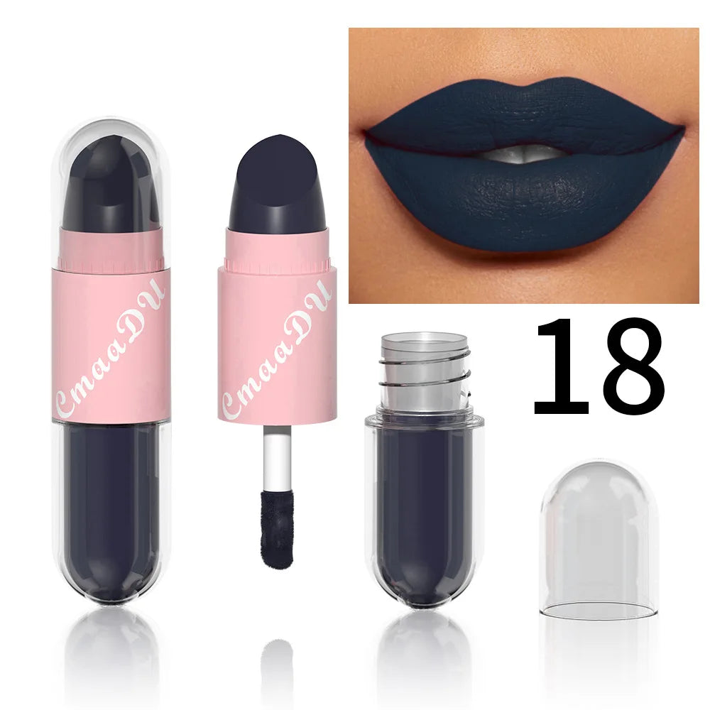 Lipstick Lip Gloss 2-in-1 Matte Lip Color Velvet Lip Glaze Waterproof Long Lasting Non-marking Natural Lip Tint Blam Cosmetic