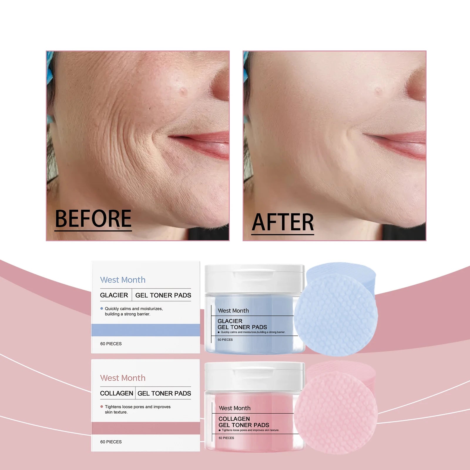 WEST MONTH Winter Collagen Gel Toner Pads Provide Deep Moisturizing Comfortable Feeling Enhance Skin Elasticity Firming Effect