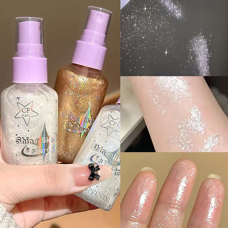 Diamond Face Body Glitter Spray Makeup Champagne Violet Bronzer Liquid Highlighter Flash Spray Shimmer Face Body Hair Makeup