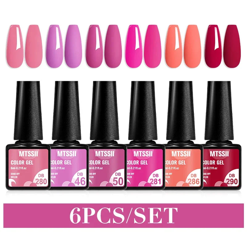 MTSSII 6PCS/Set Sparkly Red Roes Red Gel Nail Polish Shinning Nail Art LED UV Gel Varnish Nail Supplies Manicure Kit for Nails