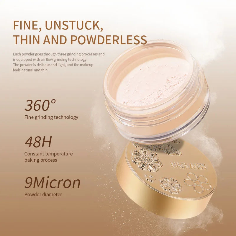 MACKANDY Soft Honey Loose Powder Waterproof Long-lasting Oil Control Shimmer Brighten Coverage Setting Powder Facial Makeup