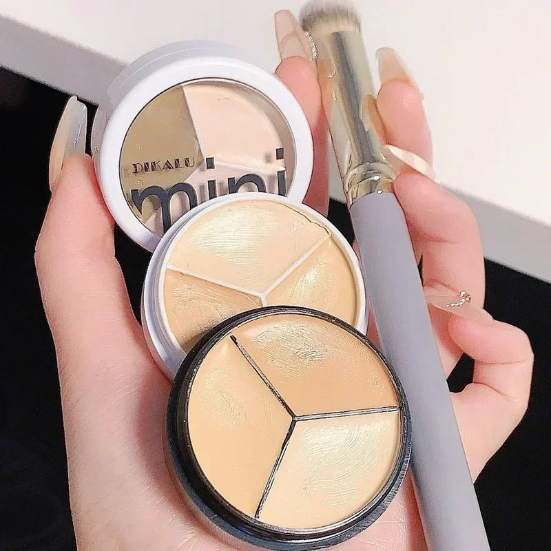 6.5g Natural 3-Color Concealer Palette Cover Dark Circles Acne Pores Creamy Texture Concealer Face Brightening Liquid Foundation