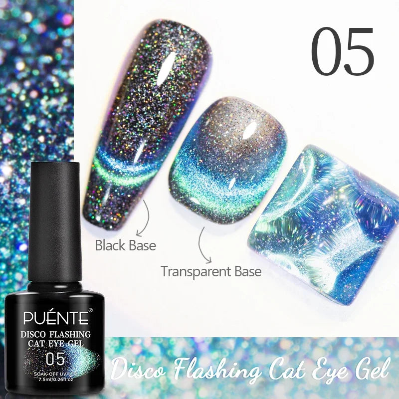 7.5ML Black Cat Eye Magnetic Glitter Gel Nail Polish Ultra-Bright Black Shine Long-Lasting Soak Off UV Nail Art Varnish Manicure