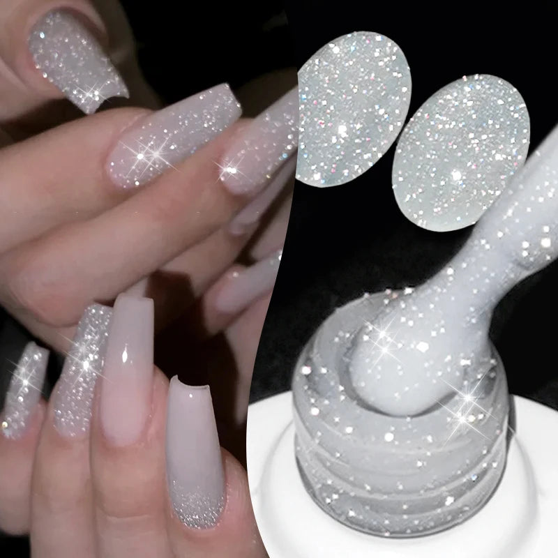 BORN PRETTY 10ml Reflective Glitter Gel Nail Polish Milky White Sheer Sparking Vanis Semi-permanent for for Christmas Xmas Nail