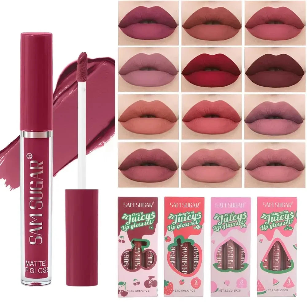 Velvet Matte Lip Gloss Liquid Lipstick Moisturizing Long Lasting Non Stick Cup Glaze Rich Color Set Sexy Fruit Juicy