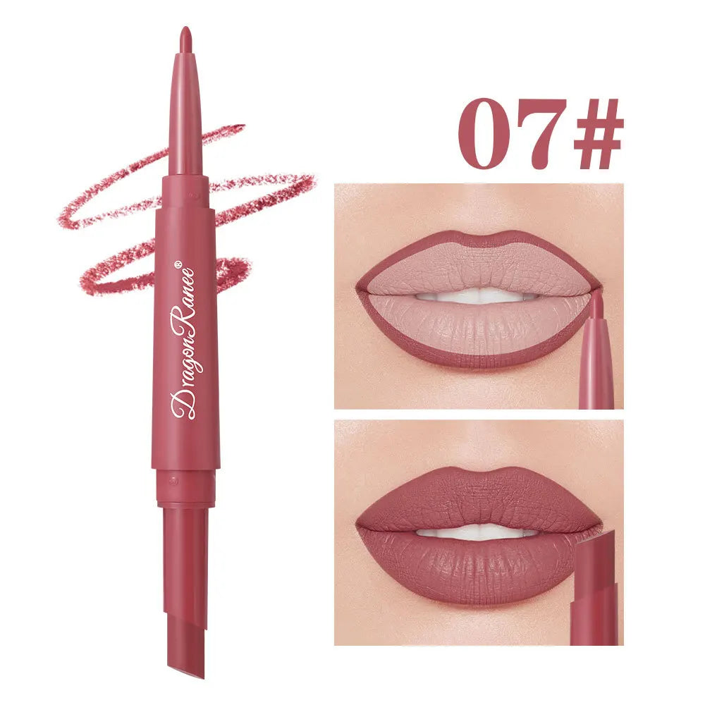 Double Head Matte Lip Liner Pencil 2 in 1 Long Lasting Waterproof Nude Red Lipstick Brighten Outline Makeup Stick