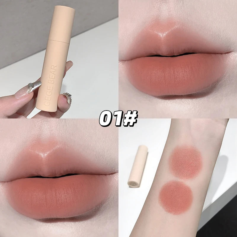 Dark Brown Matte Velvet Lip Mud Gloss Gege Bear Dark lipstick Non-stick Cup Lasting Nude Brown Lips Tint for Fall&Winter