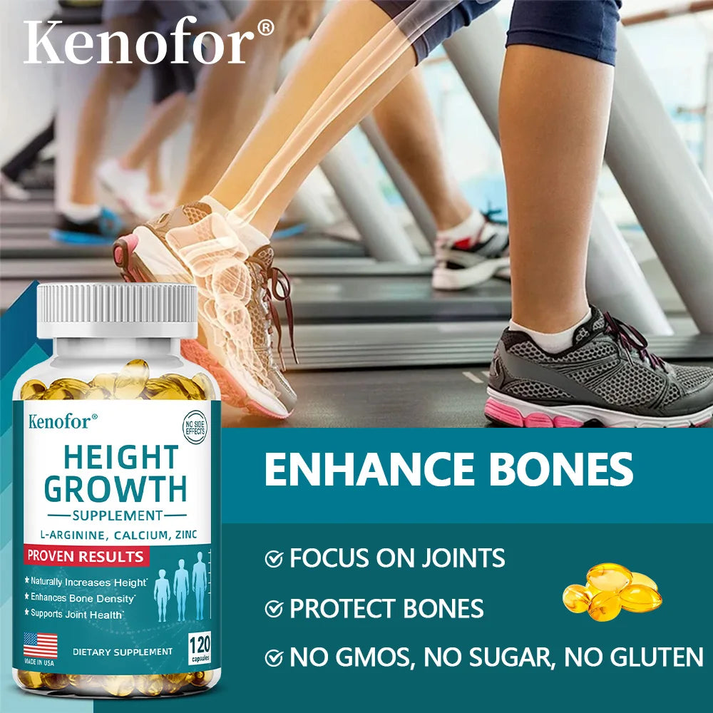 Natural Height Growth Calcium Vitamin D Supplement Vegetarian Capsules, Increase Bone Strength, Height Promoter Capsules Adults