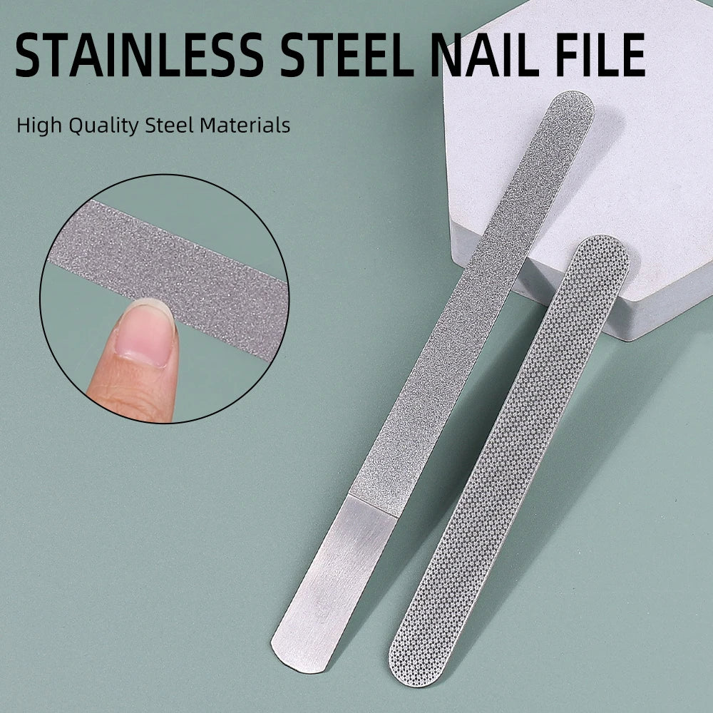Diamond Nail File Stainless Steel Double Side Nail File Metal File Buffer Fingernails Toenails Manicure Files for Salon And Home