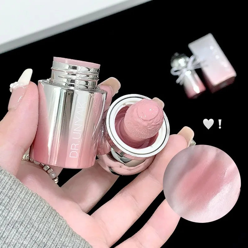 Liquid Blush Stick with Sponge Tip, Waterproof Long-Lasting Skin-friendly Blush Cream Brightening Effect Lips and Cheeks Makeup