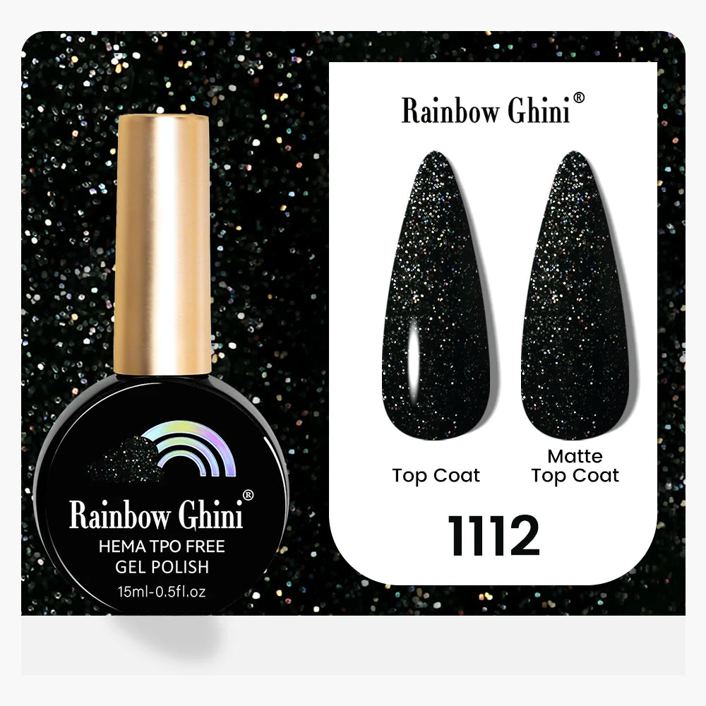 Rainbow Ghini 15ML 146 Colors Long-Lasting Colorful Gel Nail Polish Professional UV/LED Gel Polish Base Coat Matte Top Coat