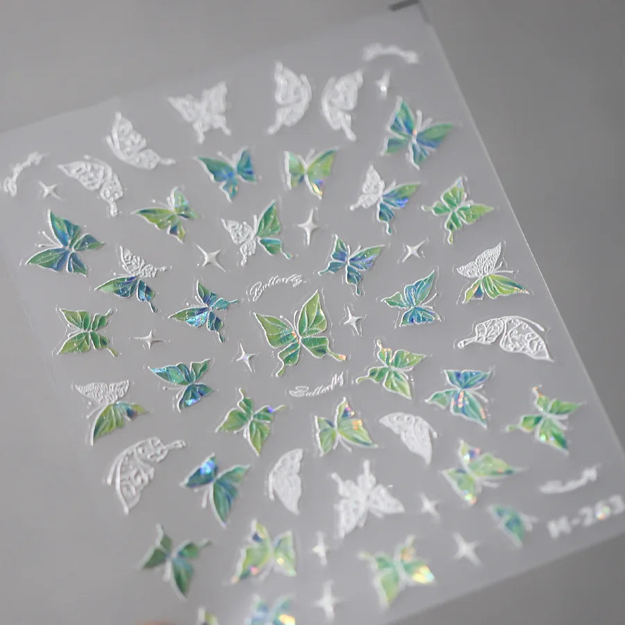 1pcs 5D Rhinestones Butterfly Nail Stickers Kawaii AB Shiny Butterfly Adhesive Nail Art Decorations Decal Design Manicure Tools